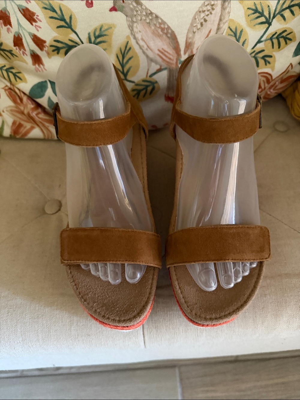 Aetrex Brown Suede Double-Strap Wedge Sandals